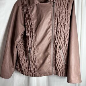 New Look Women’s Pink Faux Leather Biker/Bomber Jacket, Size 1X Zip Pockets